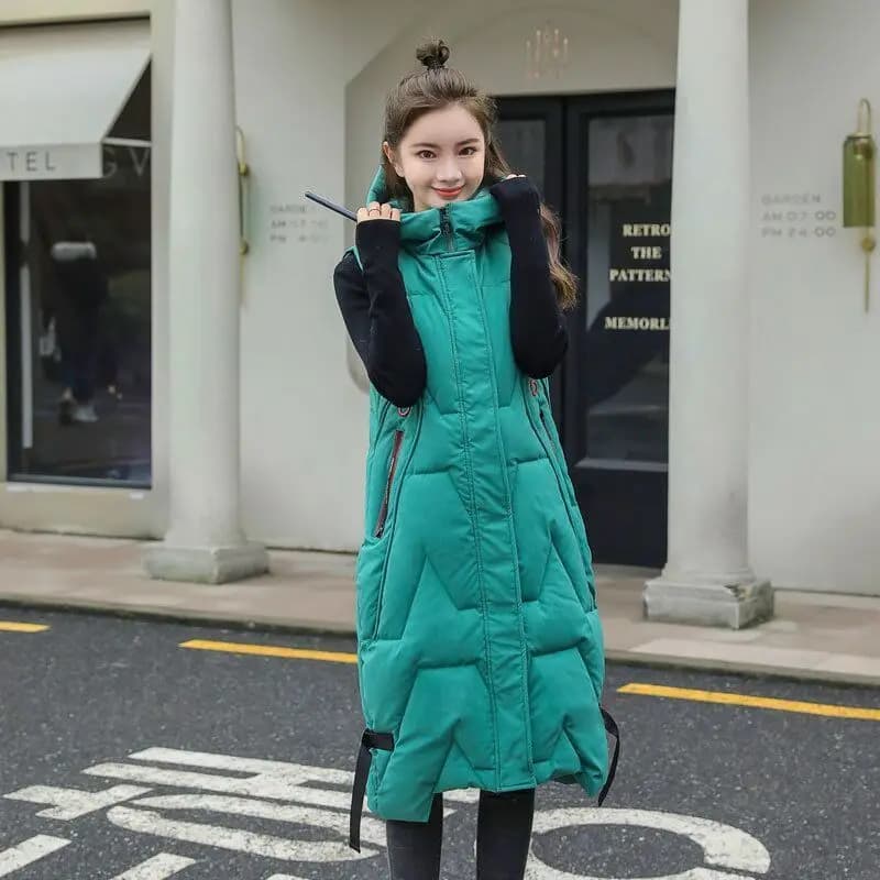 2025 Gilet di cotone oversize Cappotto senza maniche Donna Autunno Inverno Gilet con cappuccio Puffer Parka Lungo caldo piumino Capispalla in cotone