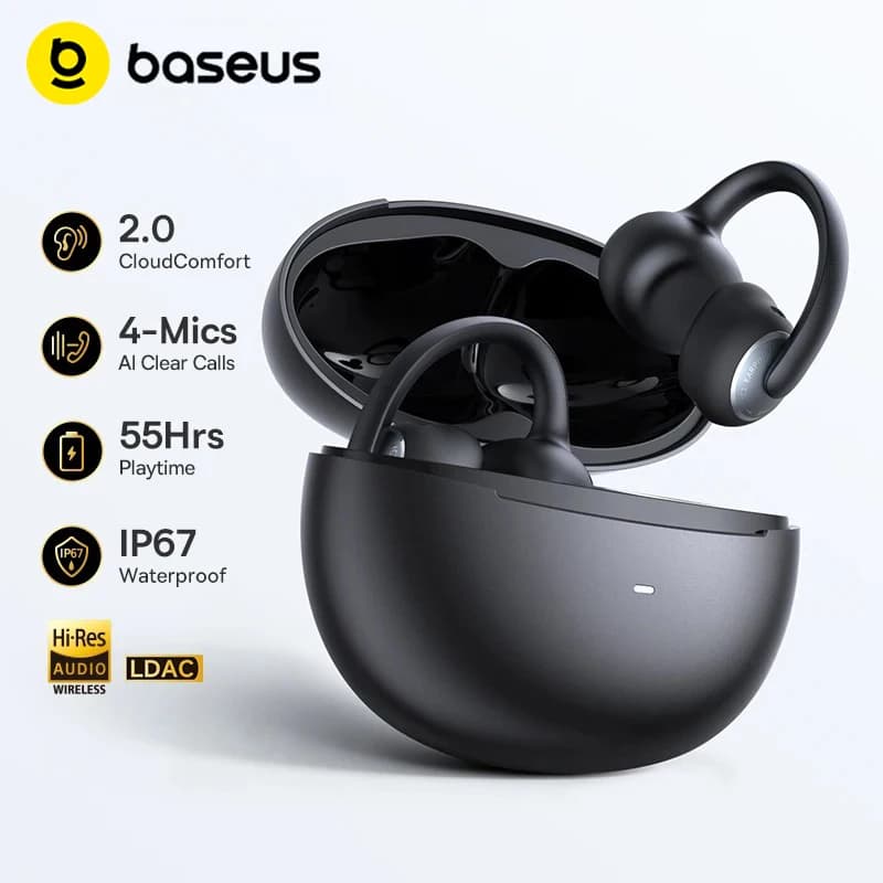 Baseus Bowie MC2 Ear Clip Earphones Wireless Bluetooth 6.0 Open Earbuds LDAC 4-Mic Call Noise Reduction 55Hr Playtime Headphones