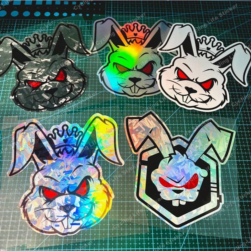 1PC Rabbit Head Motorcycle Stickers Waterproof Motorbike Front Fairing Fuel Tank Side Body DIY Car Window Cover Scratch Decals