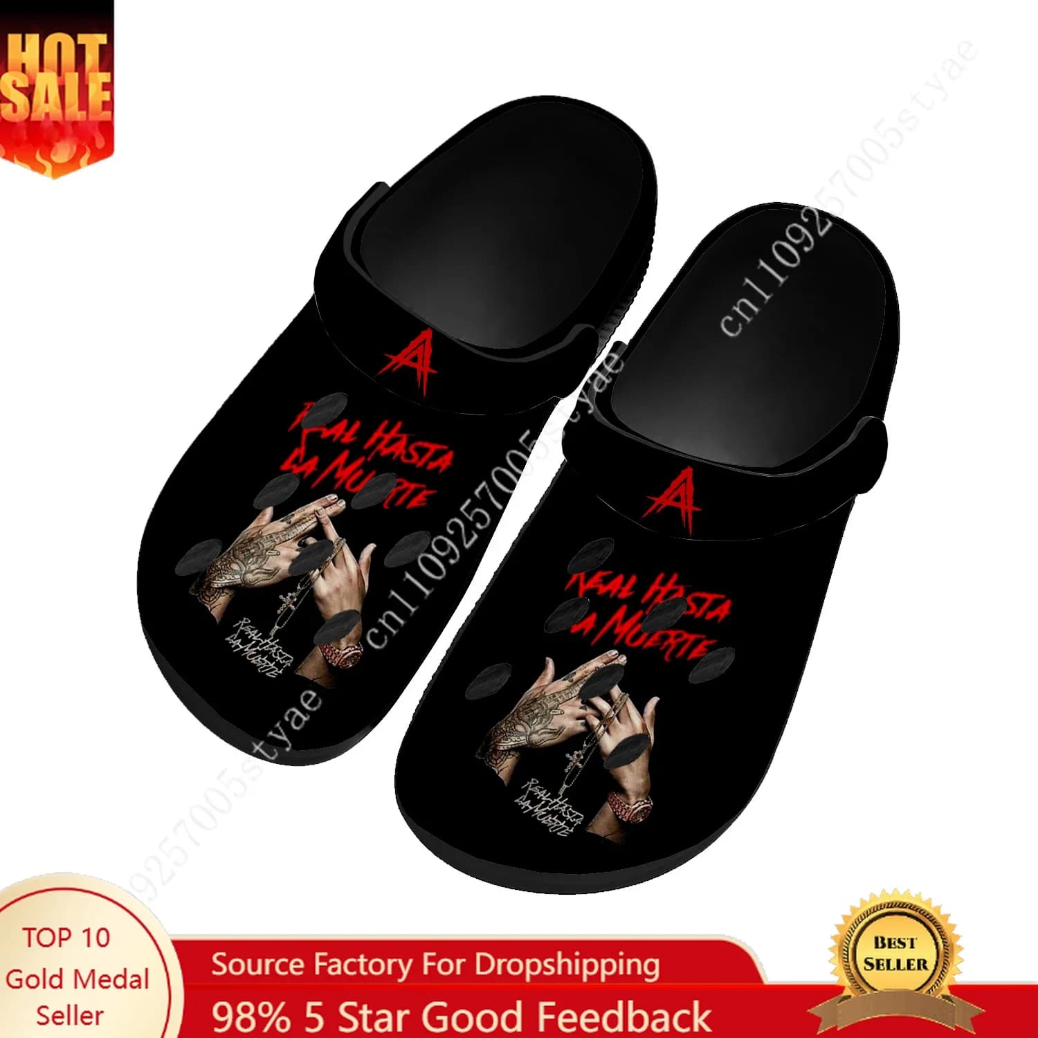 Anuel AA Real Hasta La Muerte Scarpe Acquatiche Zoccoli da Giardino Uomo Donna Sandali Personalizzati Traspiranti con Fori Ciabatte Nere