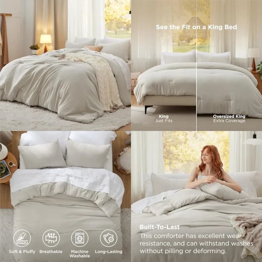 Set Copripiumino Queen, Biancheria da Letto Beige Morbida Prelavata per Tutte le Stagioni, Set Letto GentleSoft 3 Pezzi, 1 Copripiumino Leggero 90x90