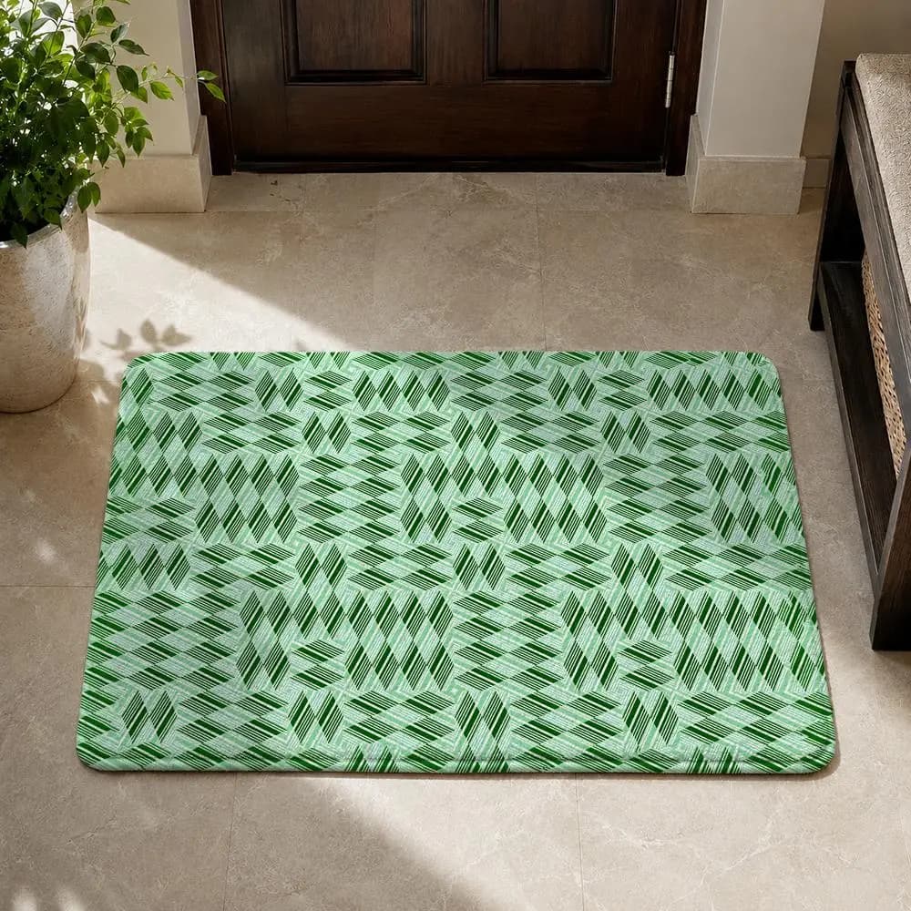 Rhombus-shaped Stripe Arrangement Floor Mat Flannel Non-Slip Washable Soft Rug Bathroom Kitchen Bedroom Living Room Home Decor
