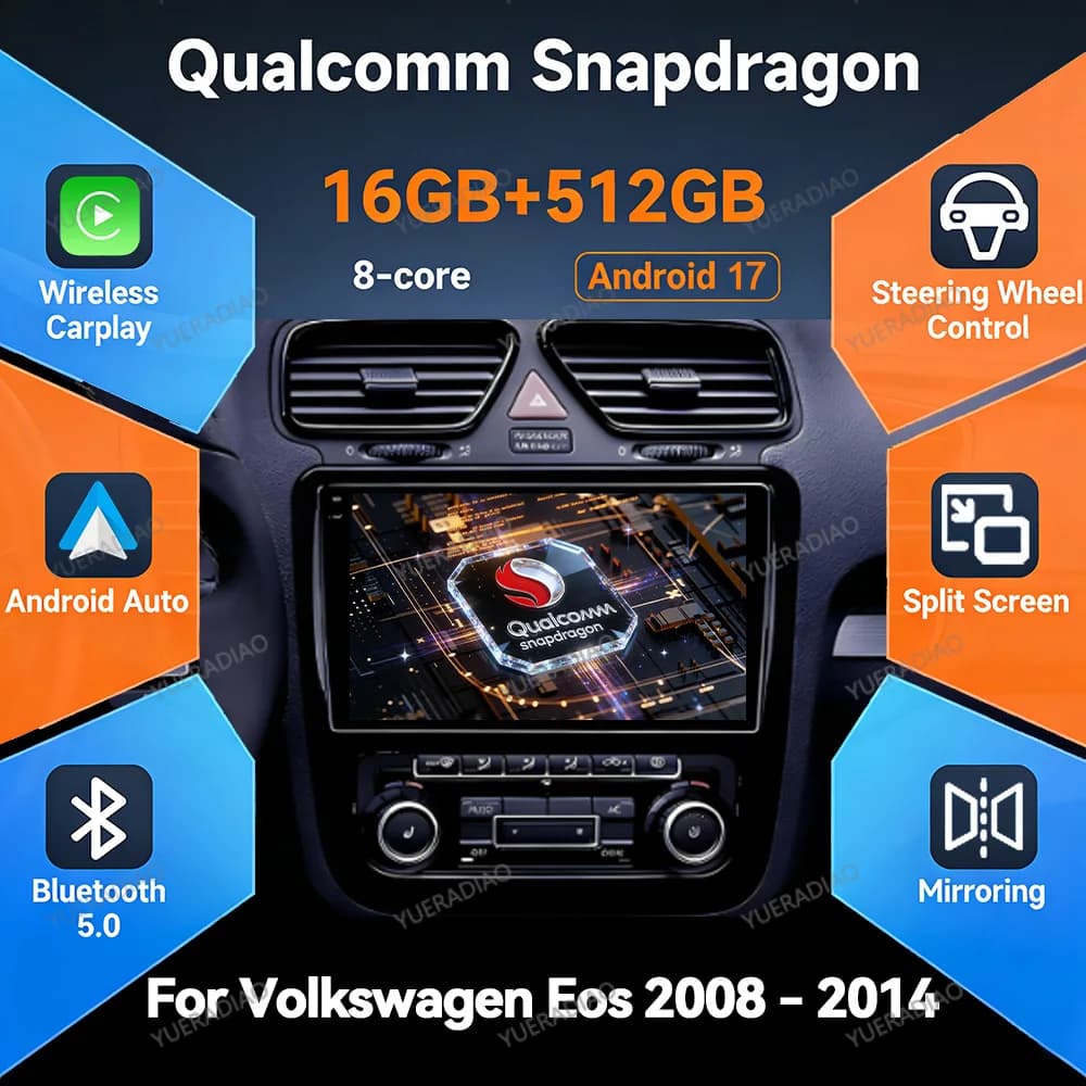 Android 17 Car Radio For Volkswagen EOS Scirocco 3 III Mk3 2008 - 2014 Carplay Automotive Qualcomm Carplay Multimedia Central FM