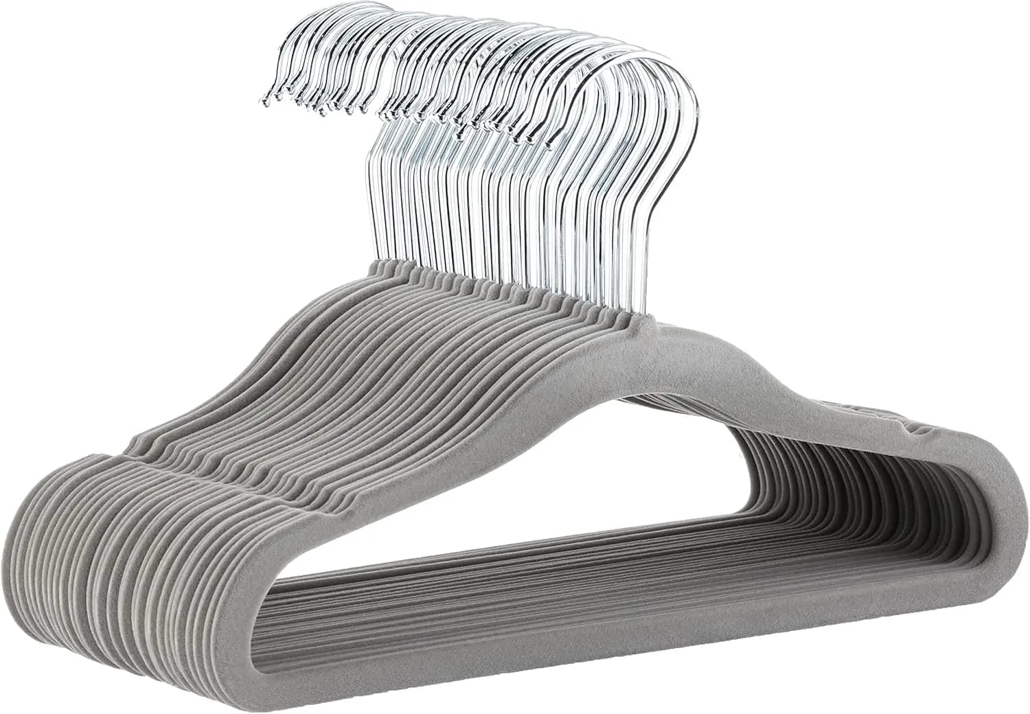 Appendiabiti in Velluto per Bambini, Antiscivolo Salvaspazio, Organizzatore Robusto per Armadio per Neonati/Bambini, 29,5 cm, Grigio, Confezione da 30