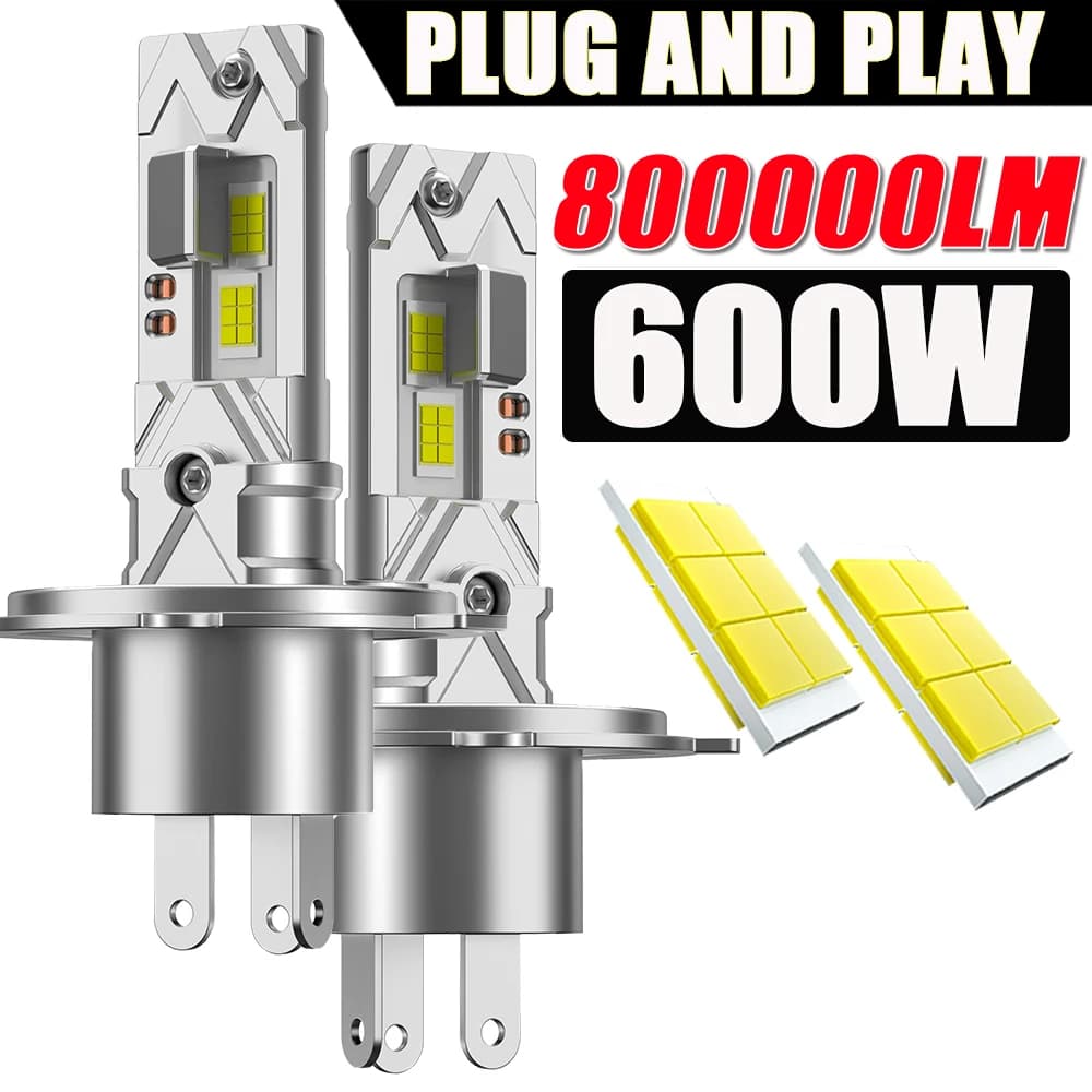 Lampadine LED H4 per Fari Auto CANBUS 1:1 Mini Super Luminose, Fari Wireless Turbo a Diodi, Luci Fendinebbia Plug&Play 6000K 12
