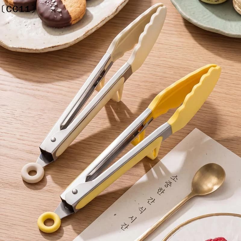 Silicone BBQ Grilling Tong Cooking Salad Bread Serving Tong Non-Stick Barbecue Clip Clamp Stainless Steel Tools Gadgets〔CC11〕