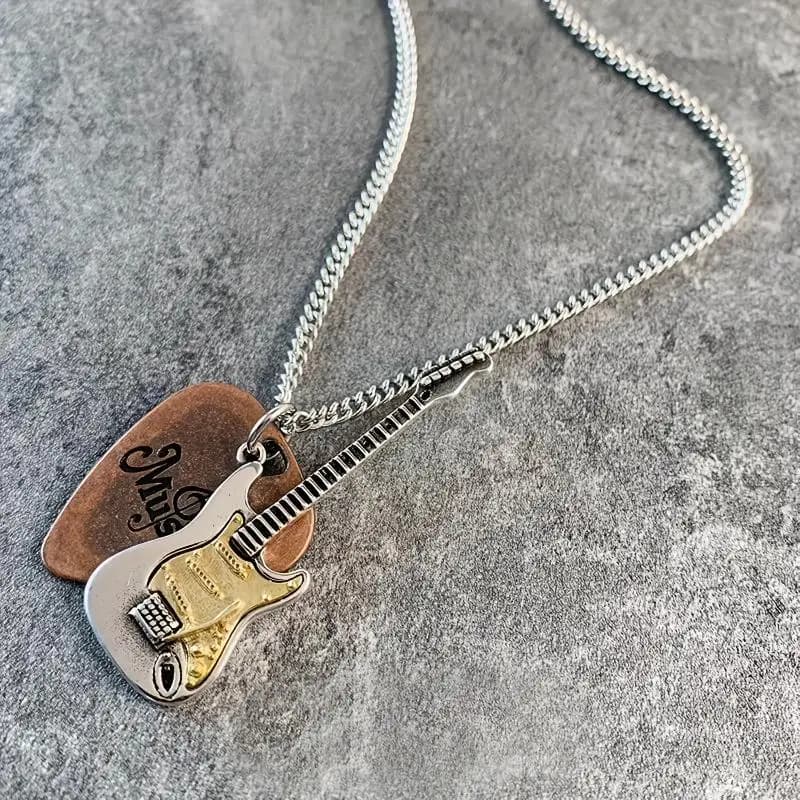 1 pz punk rock hip-hop accessorio lungo maglione catena in acciaio inossidabile chitarra elettrica basso pick collana pendente gioielli di moda
