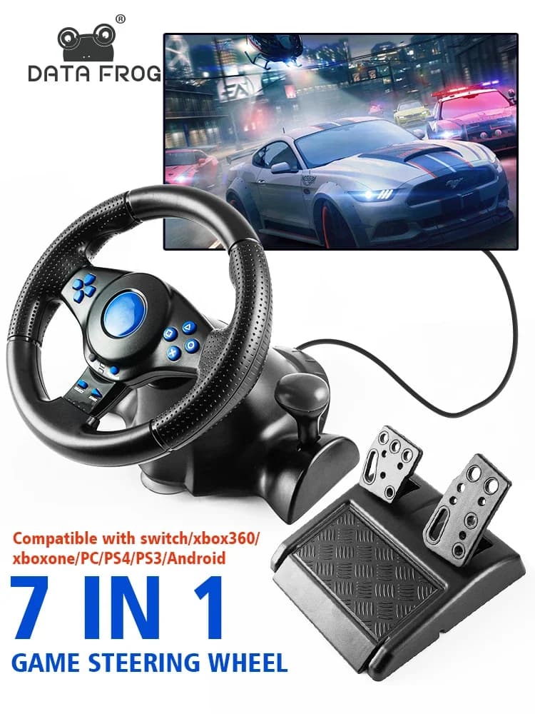 DATA FROG Volante da Corsa con Vibrazione e Pedali, Controller di Gioco Universale, Accessori per Simulazione di Corse