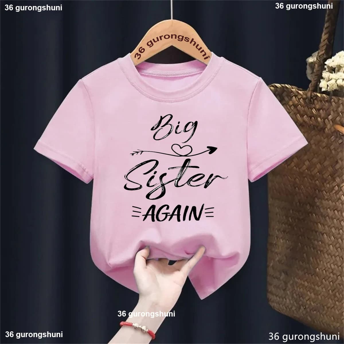 Big Sister Again Arrow Lettera stampata T Shirt Ragazze Annuncio di gravidanza Camicia Kawaii Abbigliamento per bambini T-shirt bianca/rosa/nera