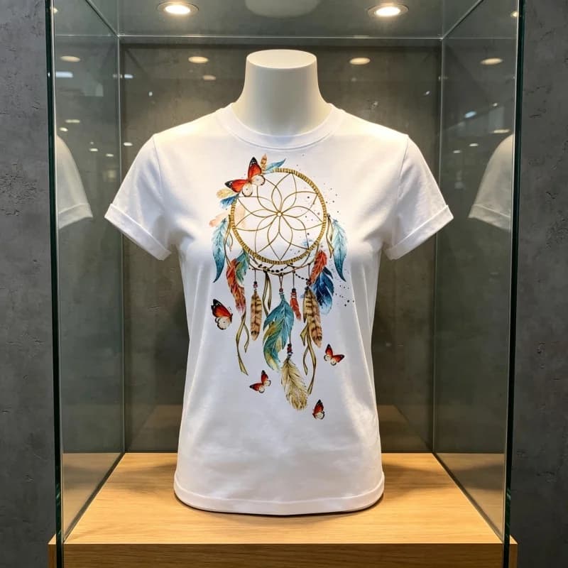 Comfortable Neutral Summer Short Sleeve Dreamcatcher Feather Fashion Print Lady T-shirts Top Shirt Ladies Womens Graphic Tee