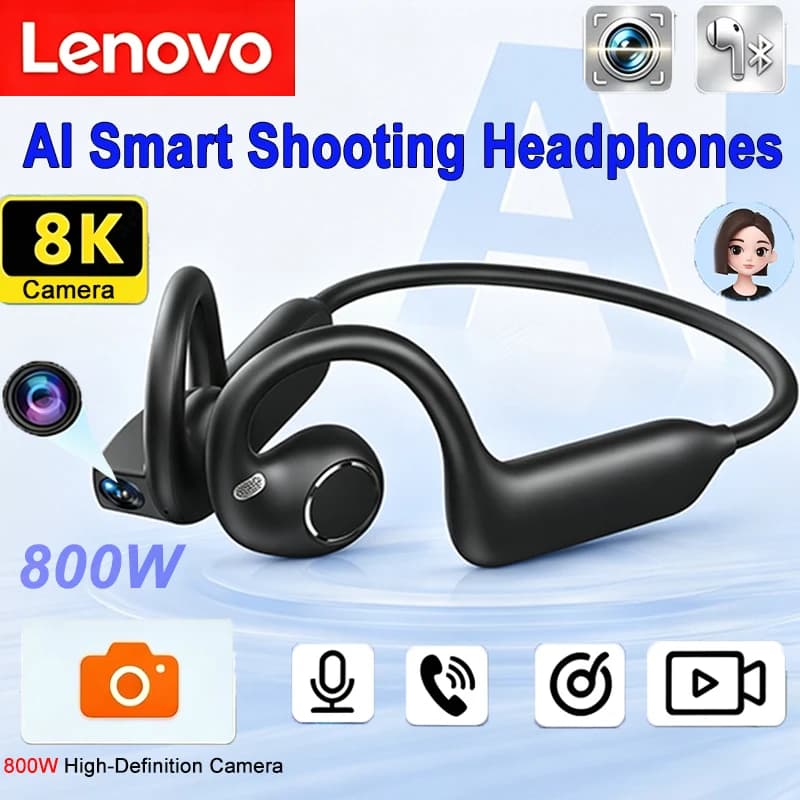 Lenovo 4K Smart Headphones 8MP Camera Translation Chat WIFI Video Recording Bluetooth 5.4 Sports Earphones for Sports Cycling