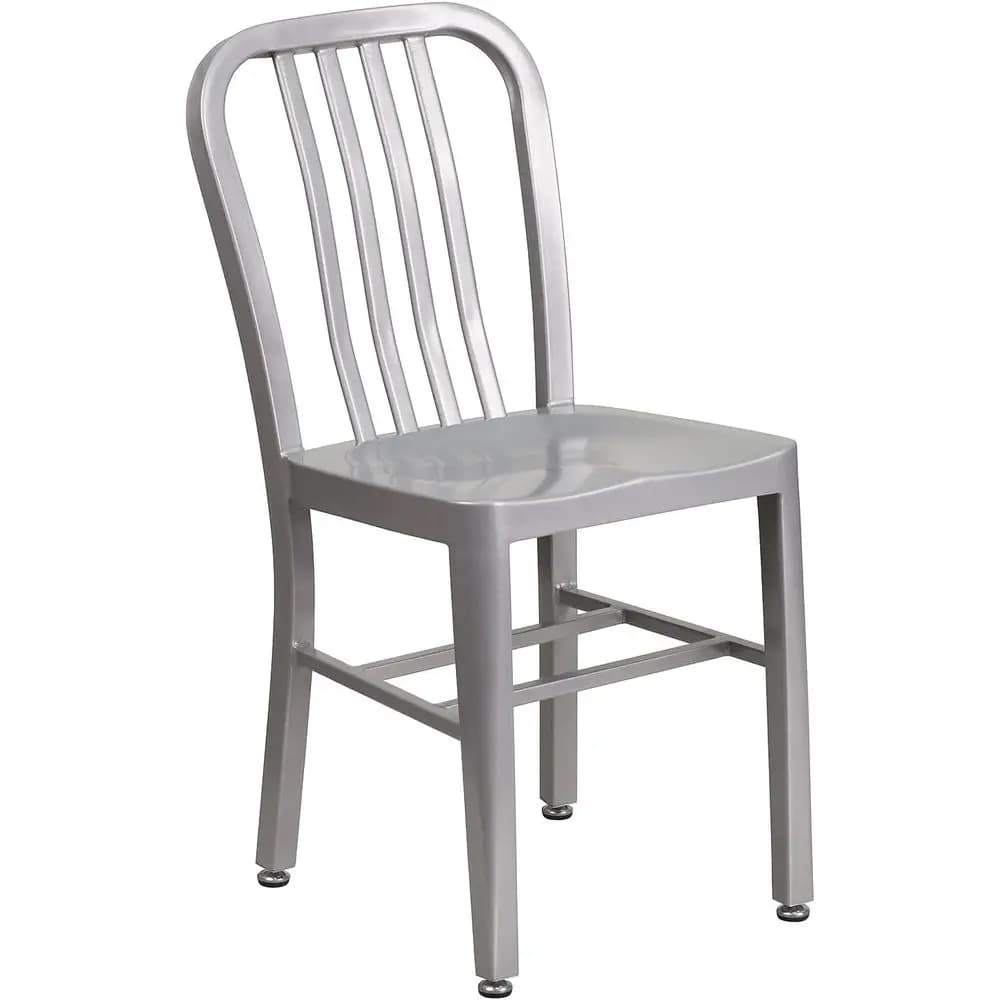 Sedia da pranzo in acciaio argentato verniciato a polvere con schienale a doghe in veletto, adatta per interni ed esterni, supporta 500 libbre, design ergonomico