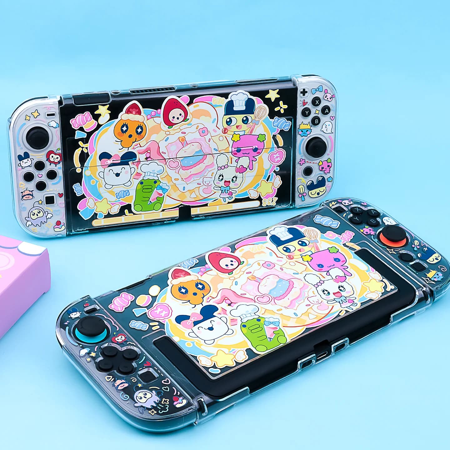Custodia trasparente compatibile con Nintendo Switch / OLED / Switch 2 - Guscio protettivo trasparente staccabile ispirato al Tamagotchi