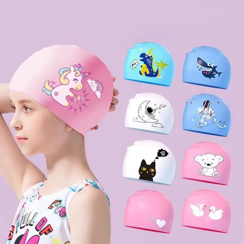 Kids Swimming Head for Ear Protection Silicone Swimming Head for Boys Girls Cubic Swimming Head Cartoon Pool Accessories