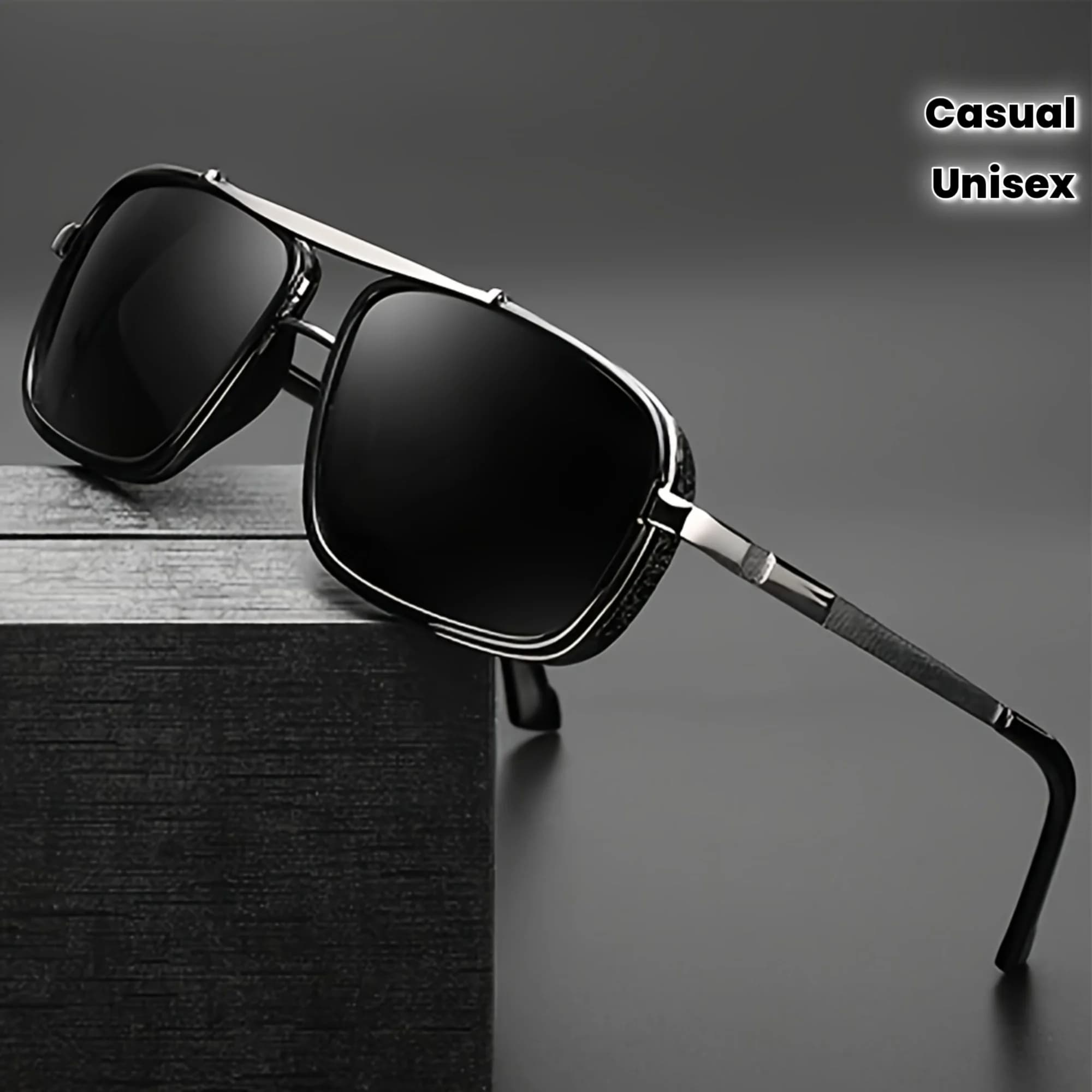 Metal double beam box retro sunglasses for men and women, unisex business driving, casual decoration