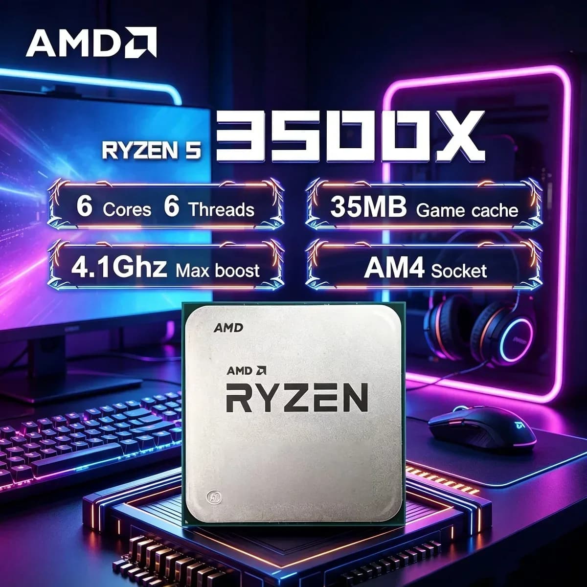 NEW AMD Ryzen 5 3500X 6-Core 6-Thread 3.6GHz Socket AM4 R5 3500X L3=32M Processor DDR4 Without Cooler