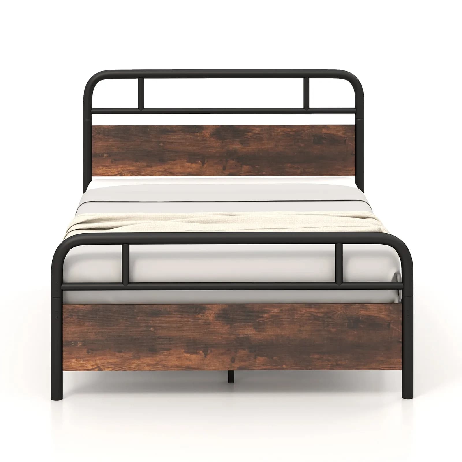 Struttura letto in metallo con testiera industriale, base per materasso, misura Full Size
