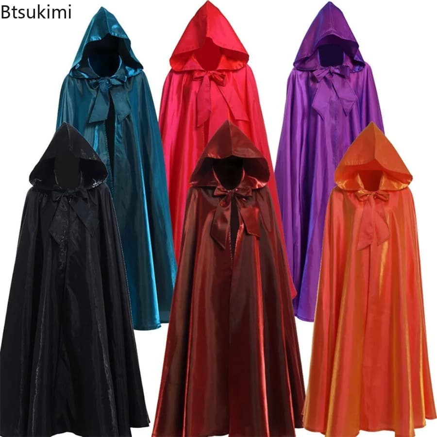 Donna Uomo Adulto Abito lungo con cappuccio Mantello con cappuccio Stregoneria Vacanze di Natale Tinta unita Mantello medievale Costume da festa di Halloween