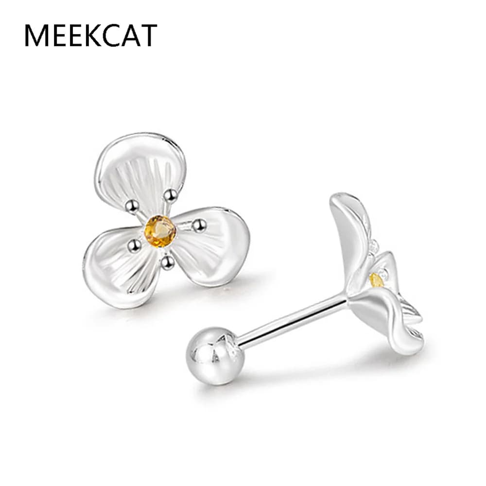 Orecchini a Perno in Argento Sterling 925 con Mini Fiore, Gioielli Classici per Donne, Accessori con Foro e Vite
