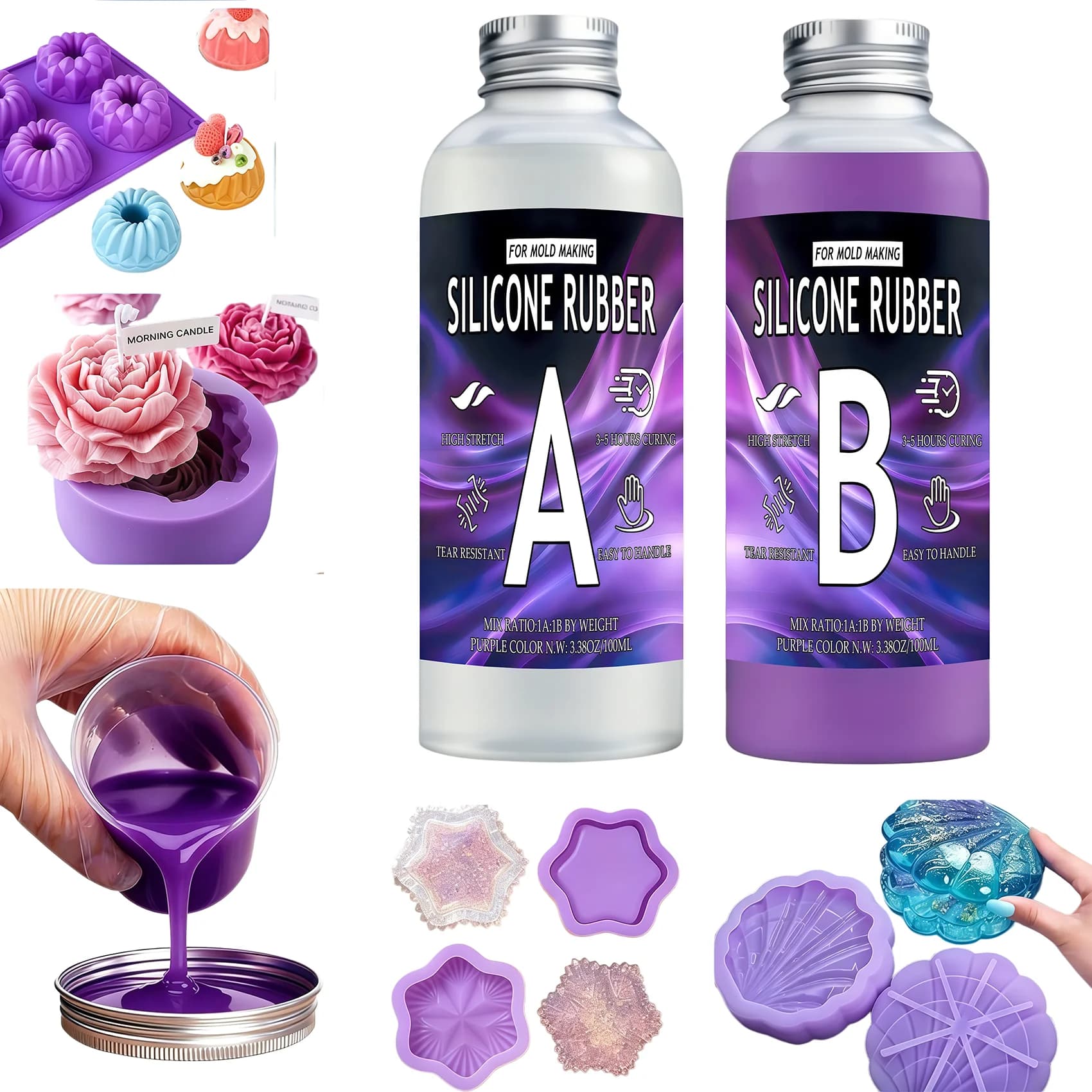 Kit di stampi in silicone liquido vulcanizzato al platino, rapporto 1:1 per stampa 3D, resina, candele e sapone. Silicone morbido, resistente agli strappi e sicuro per il fai da te
