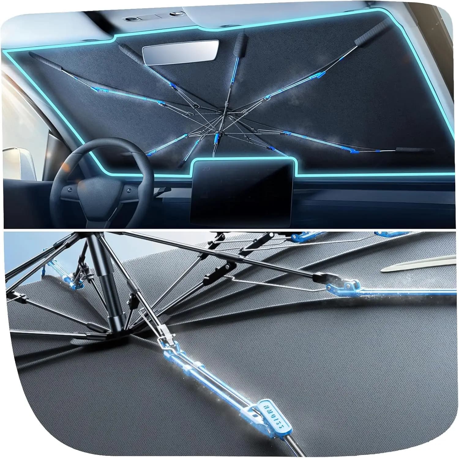 Parasole per Parabrezza Aggiornato con Struttura a Nervature, Raffreddamento Rapido, Blocco UV al 99% per Protezione Auto