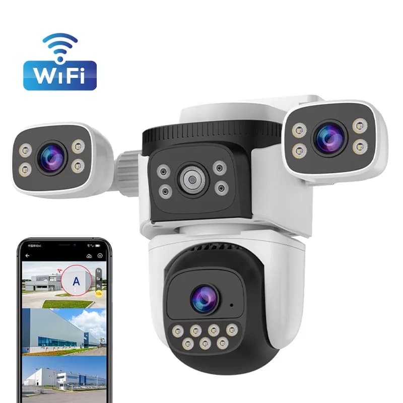 Telecamera IP Dome PTZ Wireless a Tripla Lente 9MP con App O-Kam, Rilevamento Umanoide AI a Colori, Sicurezza Domestica, Monitoraggio Bambini