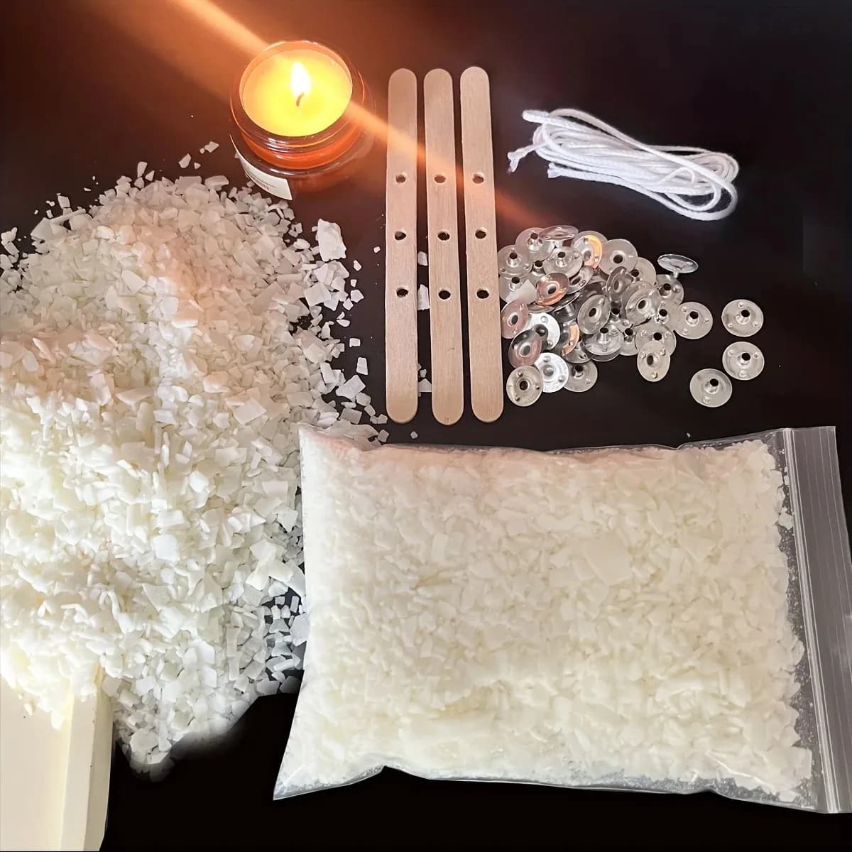 Kit per realizzare candele 100G Cera di soia Fai da te per candele profumate Materiale senza fumo Porta stoppini in metallo senza caramelle