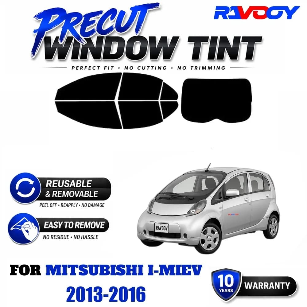 RAVOOY Precut Window Tint, Reusable Removable EPU Film, Custom Fit for Mitsubishi i-MiEV 2013-2016, UV Heat Protection