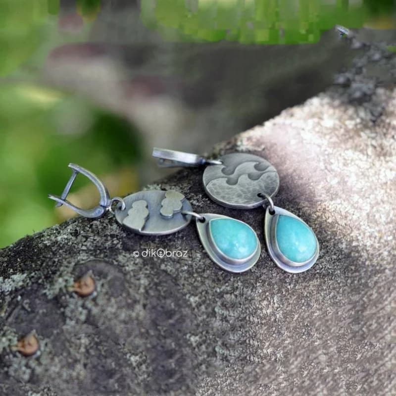 BKBK Hammered Wave Cloud Pattern Round Disc Teardrop Amazonite Leverback Dangle Women Earrings Wedding Earrings for Christmas Valentine 4th of July Ocean Minimalist Bridal Jewelry for Brides Bridesmaids Adult Ladies Beach Dinner Occasion