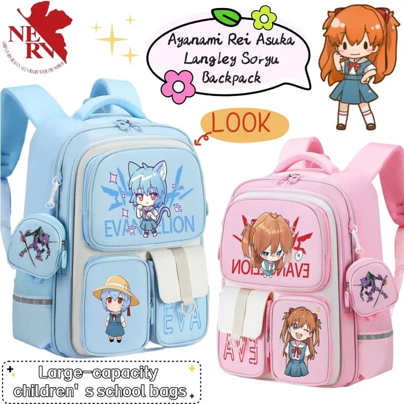 EVA Ayanami Rei Asuka Langley Soryu Ikari Shinji Cartoon Creativo Zaino per bambini Personalizzato Anime Merchandise Borsa da scuola Regalo