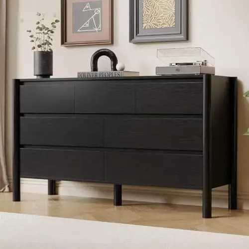 51" Wide 7-Drawer Dresser for Bedroom, Mid-Century Modern Chest with Solid Wood Legs, Concealed Handle,Large Wood