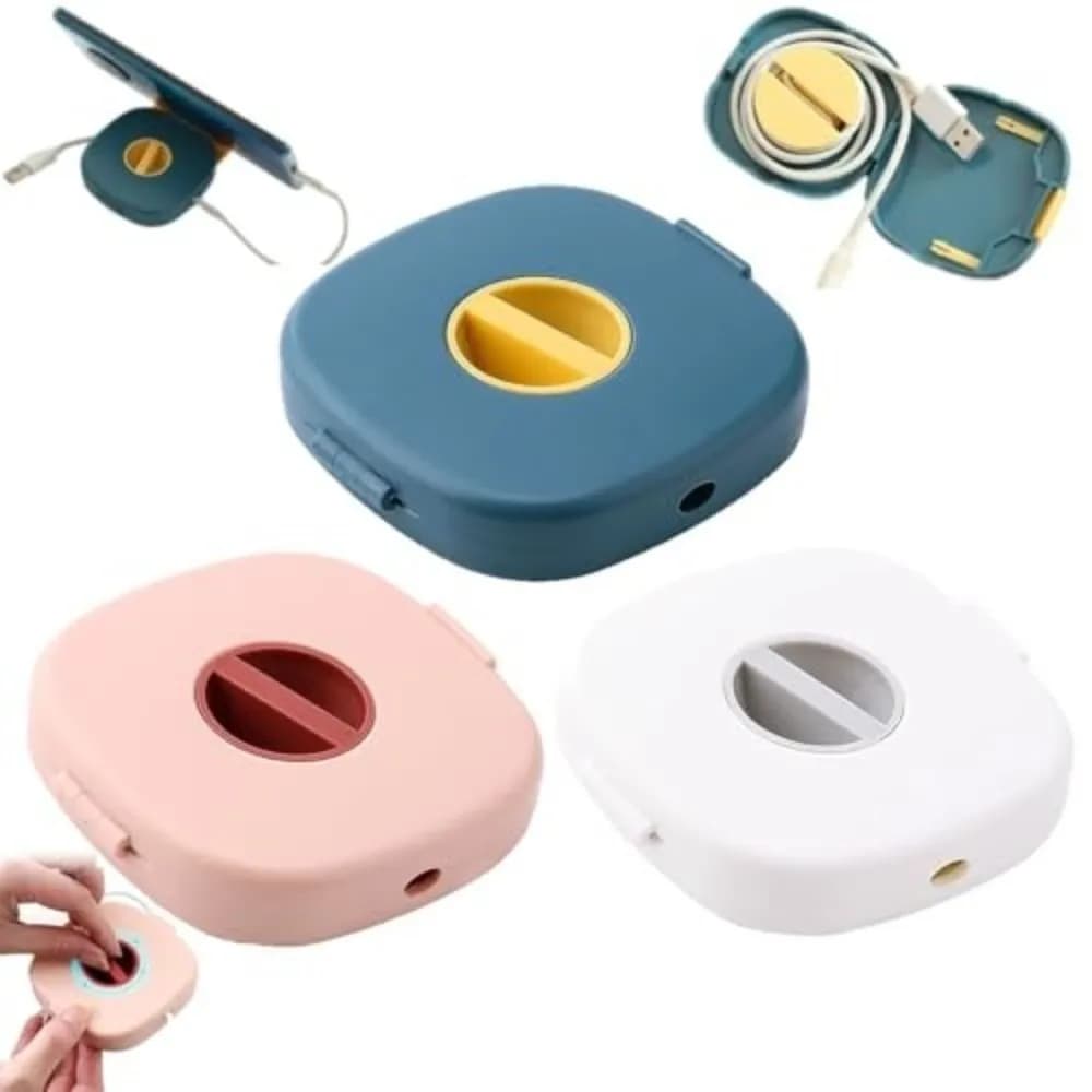 Organizzatore di Cavi 2 in 1 Durevole, Rotante e Compatto, Supporto per Telefono, Gestione Cavi USB