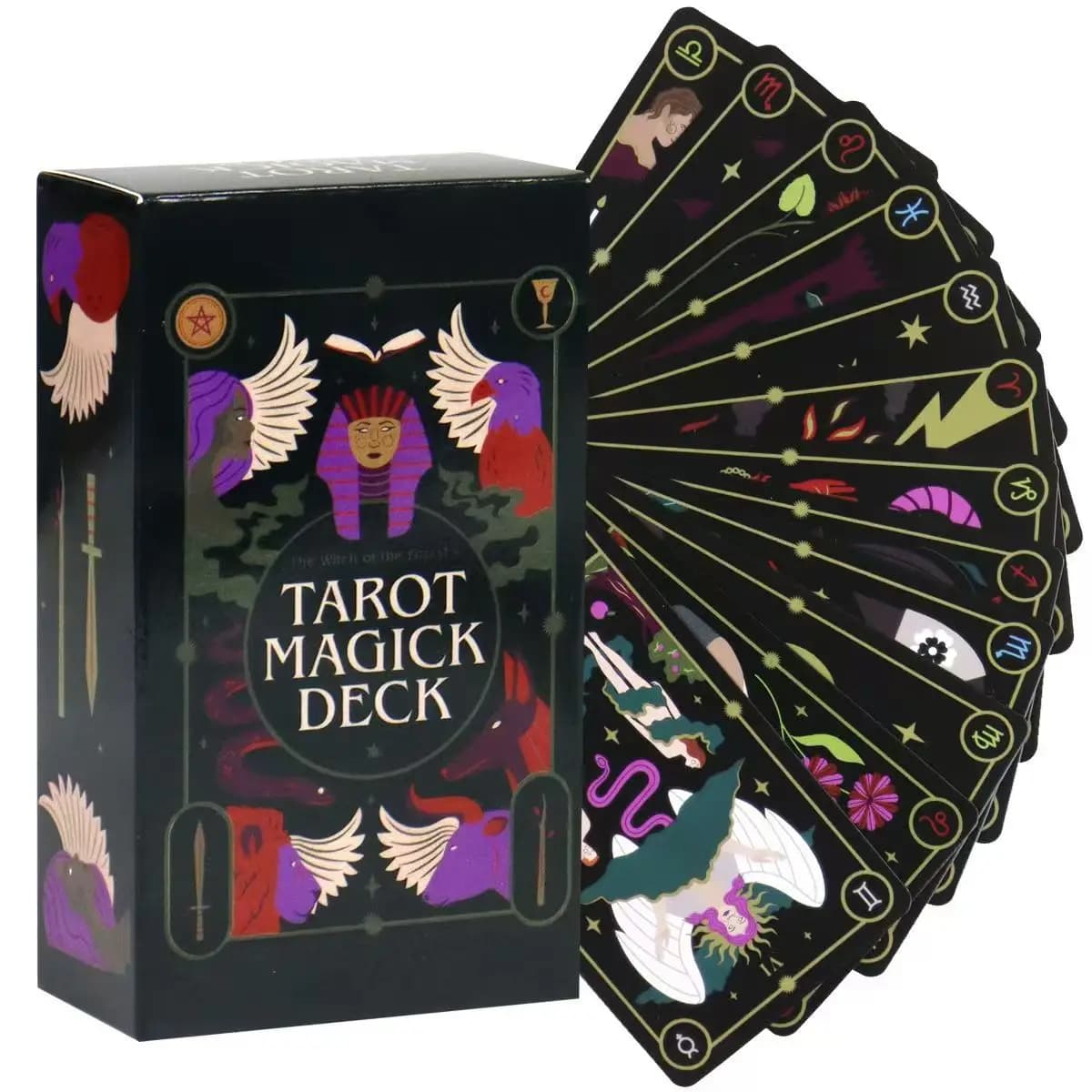 Mazzo magico dei tarocchi della strega della foresta da 10,3 x 6 cm: 78 carte con guida per principianti Bordi neri dorati
