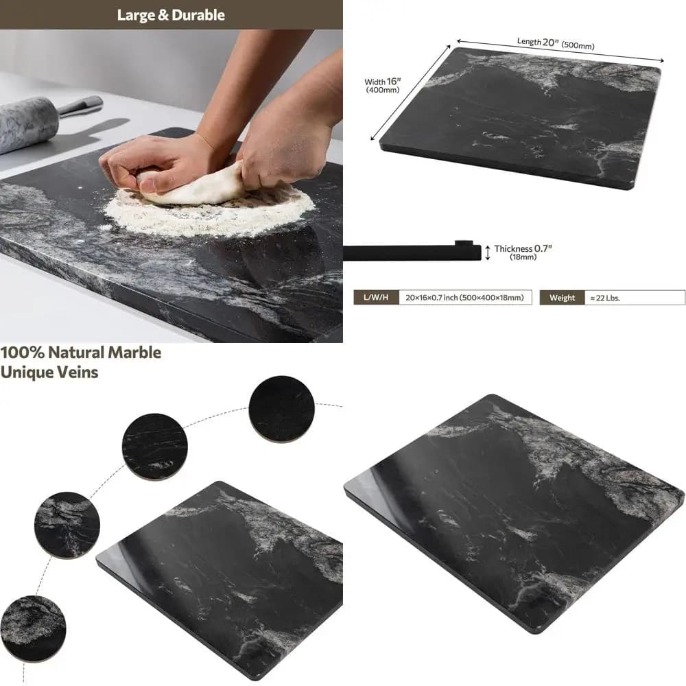 16x20 inch natural black marble cutter with anti-slip base for kitchen use - Ideal for baking, cheese and chocolate