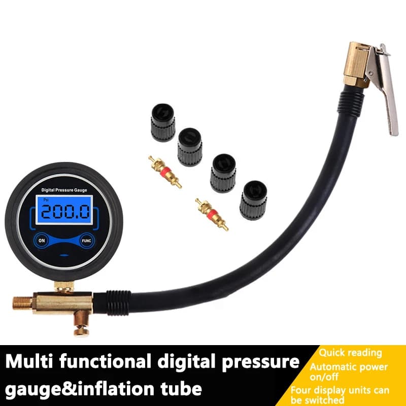 Manometro digitale per pneumatici con tubo esteso Gonfiatore digitale compatto per pneumatici con tubo flessibile Gonfiatore per pneumatici con display LCD per auto e moto