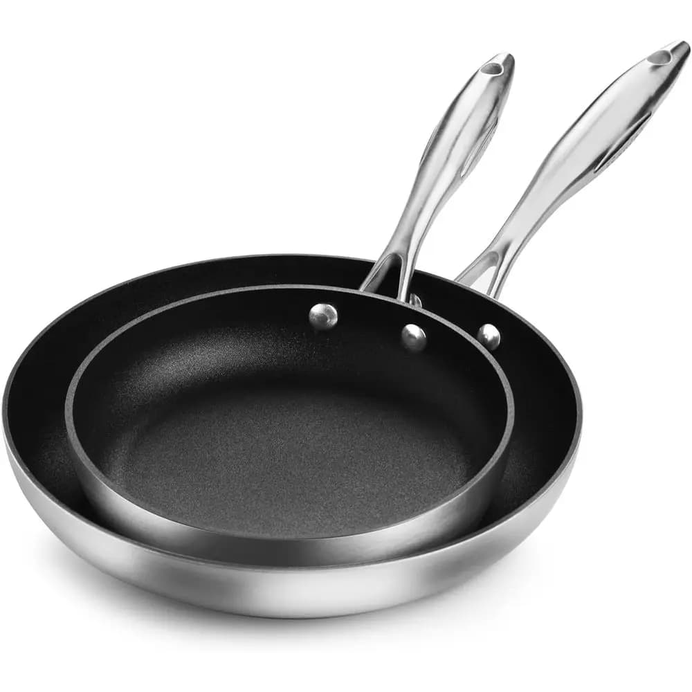 Set di Padelle Antiaderenti in Acciaio Inox a 5 Strati con Padelle da 8 e 10,25 Pollici