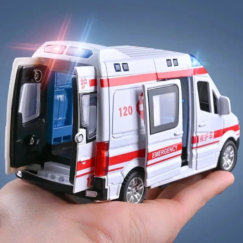 1:32 Mini Auto Diecast Ambulance Firefighter Trucks Police Model Sound and Light Vehicle Simulation Collection Gifts Boys