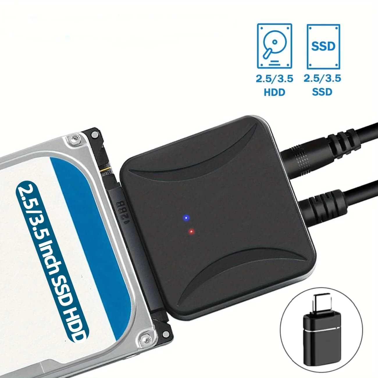 USB 3.0 to SATA Adapter with DC Power Port, SATA III to USB 3.0 External Hard Drive Converters for 2.5"/3.5" SSD/HDD SATA Cable
