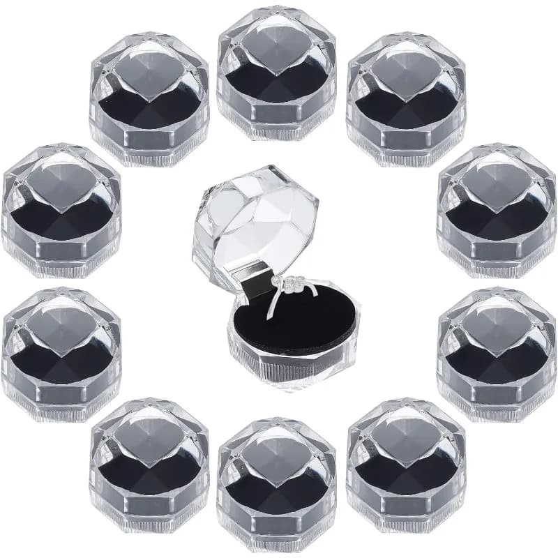 40Pcs Black Clear Plastic Ring Boxes Crystal Earrings Jewelry Storage Boxes for Wedding Proposal Valentine's Day 1.5×1.5 Inch