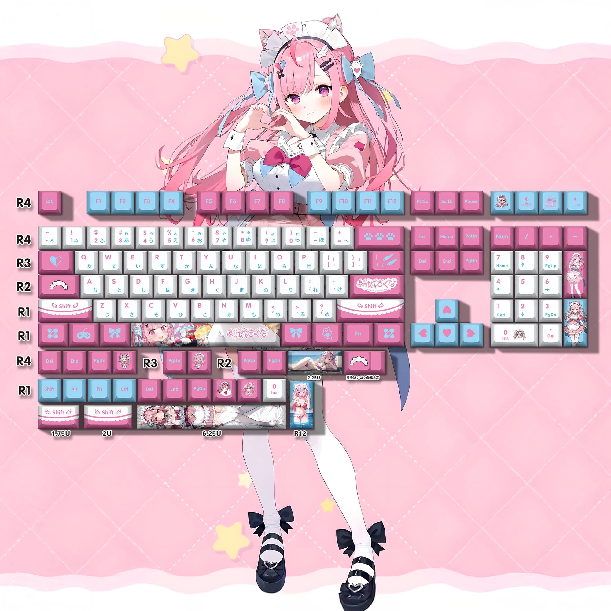 Yuuki Sakuna 132 Tappo Chiave Vtuber Copertura Chiave PBT Sublimazione della Tintura Cherry Interruttore Asse Trasversale Keycap per Tastiera Meccanica Otaku