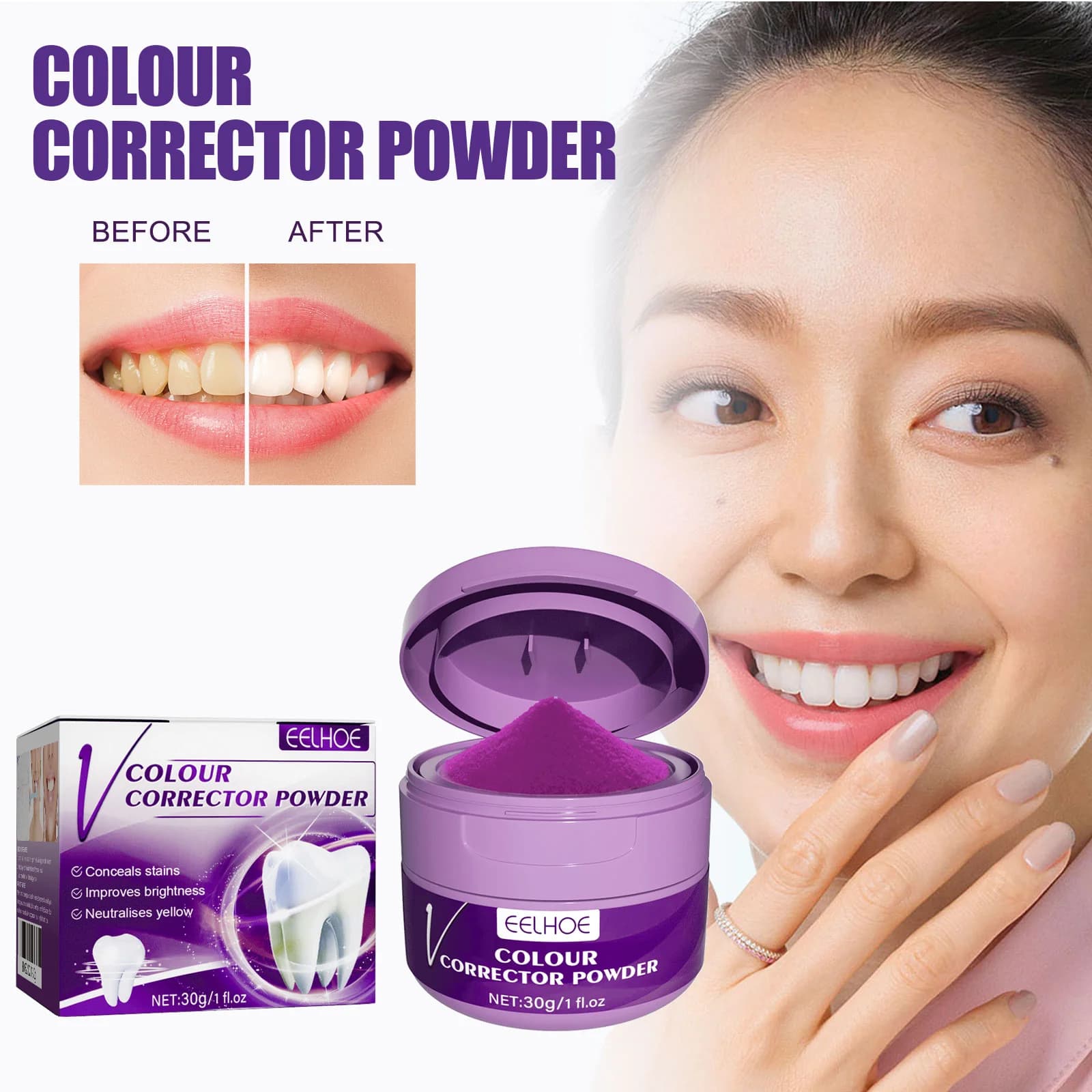 Teeth whitening Purple Powder Cleansing Oral Hygiene Dentifricio Remove Plate stains Fresh food Dental whitening Tools for care