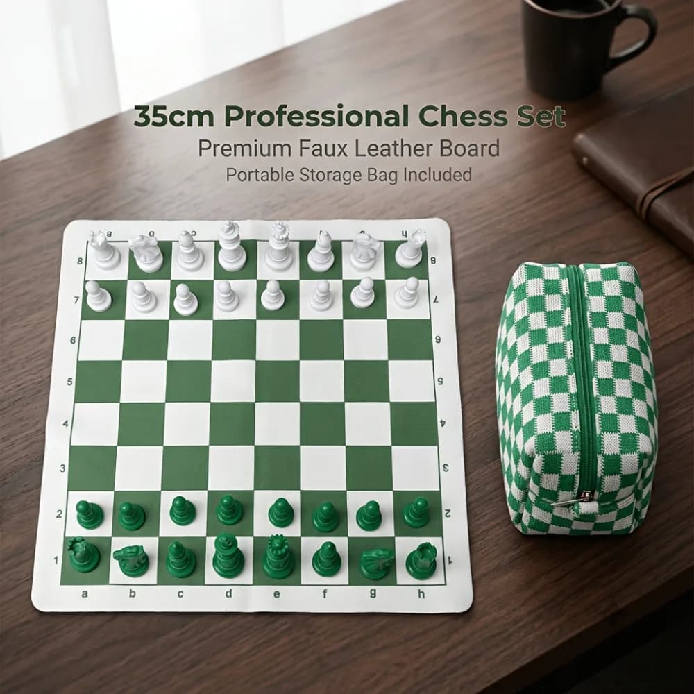 Chess Set with Portable Folding Board and Storage — 35CM/13.78IN Large-Sized, Durable Square Design; Easy to Set Up and Store