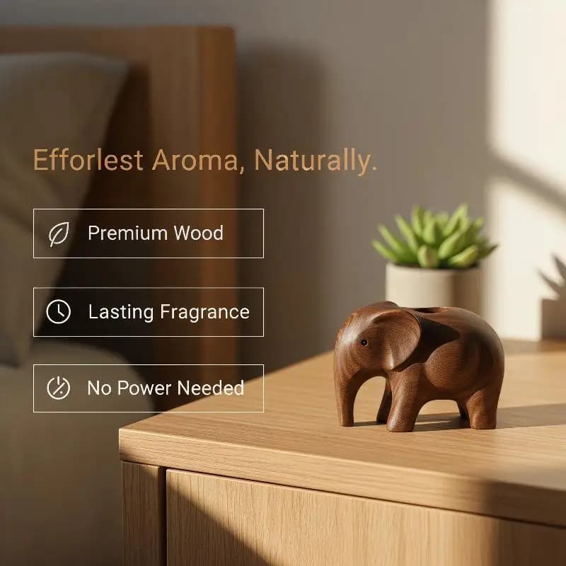 Easy-to-Use Wooden Elephant Essential Oil Diffuser Handmade for Continuous Home Fragrance
