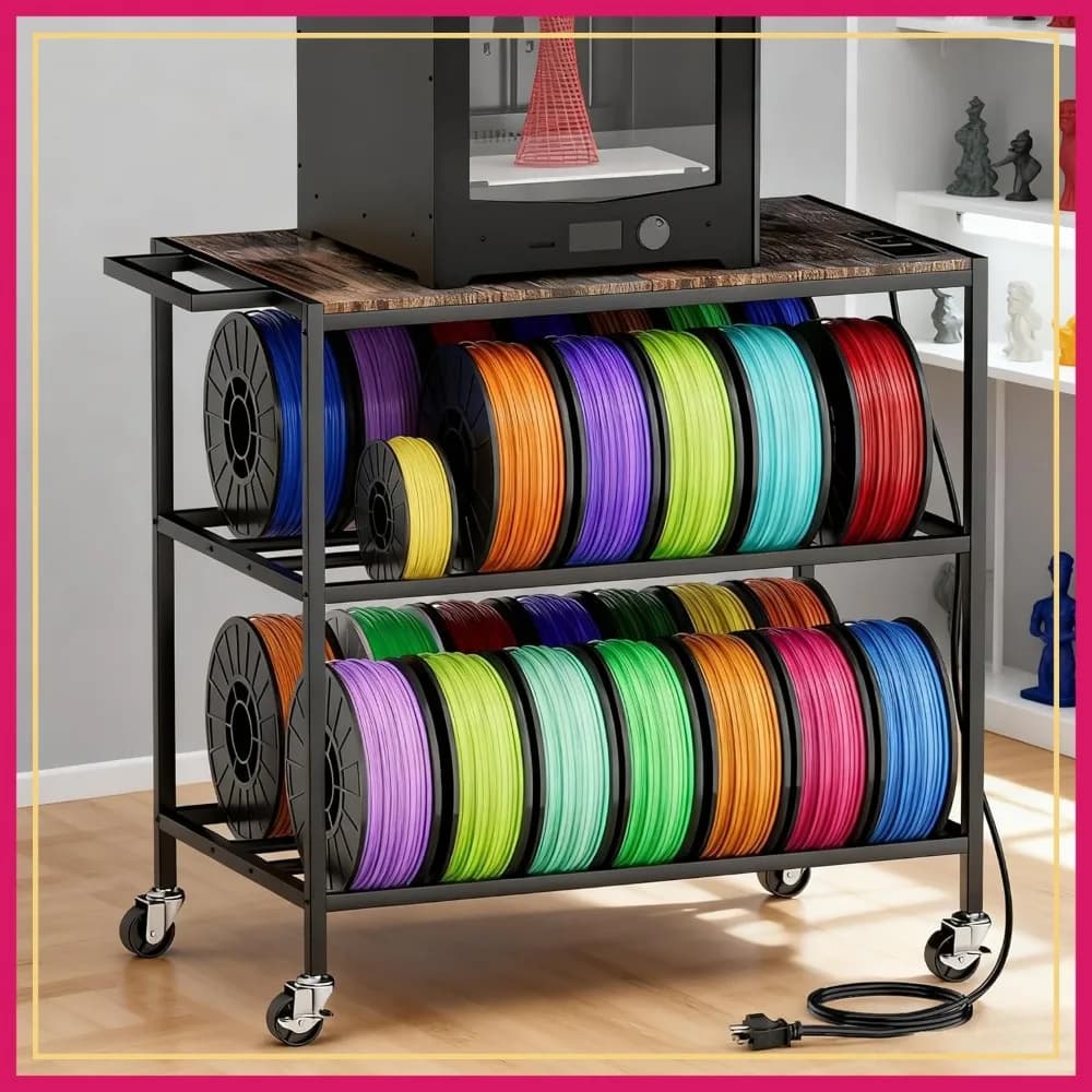 Supporto per Stampante 3D con Vano Porta Filamenti - Tavolino per Materiali di Consumo, Carrello Robusto per Officine, Studi, Uffici