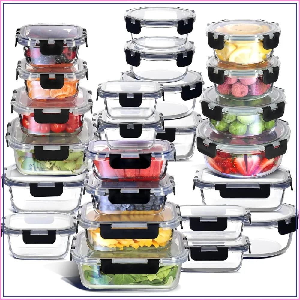48pc Glass Food Storage Containers with Lids, 24 Airtight Lids, Meal Prep, Freezer & Oven Safe