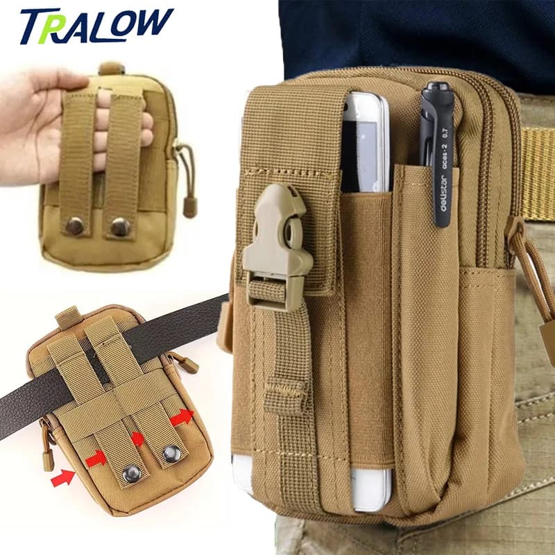 TRALOW Molle Tactical Belt Bag Large Capacity Phone Waist Pack Outdoor Gear for Cycling Climbing Fishing Running Daily Carry