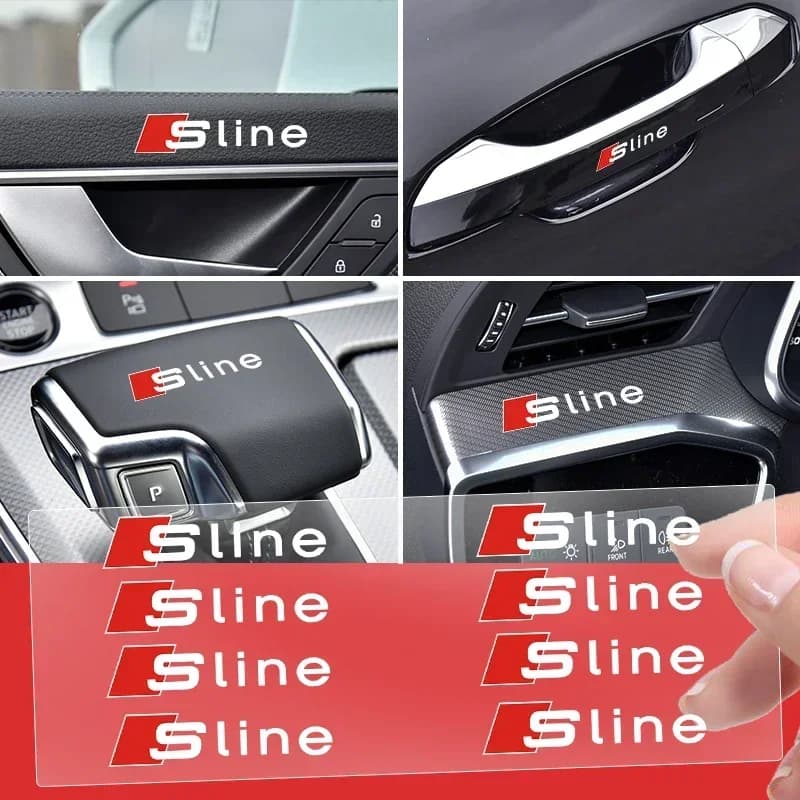 Adesivi per Interni Auto, Decalcomanie per Controllo Centrale, Emblemi e Badge per Styling Auto Audi Sline TT A3 A4 A5 A6 R8 B5 B6 C5 C6 C7 V8 Q2 Q3 Q5