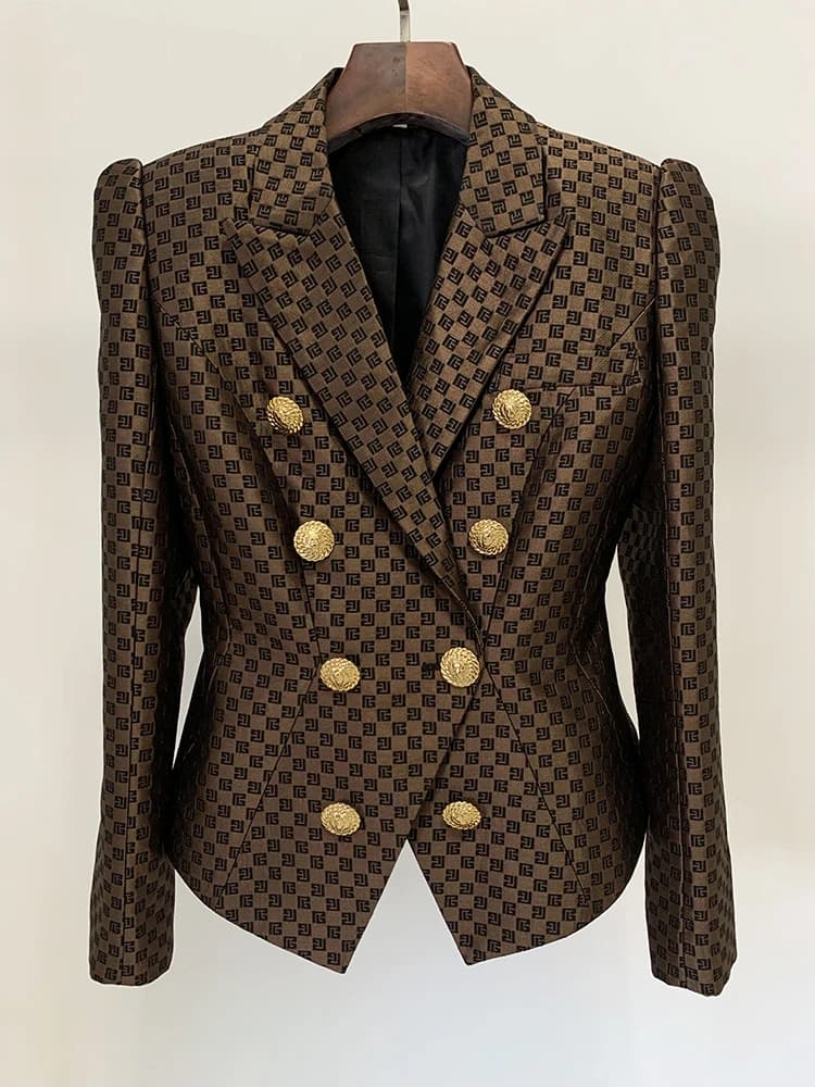 Giacca Designer HIGH STREET Nuovissima Collezione SS 2026 da Donna, Blazer Monogram Jacquard Doppiopetto Slim Fit