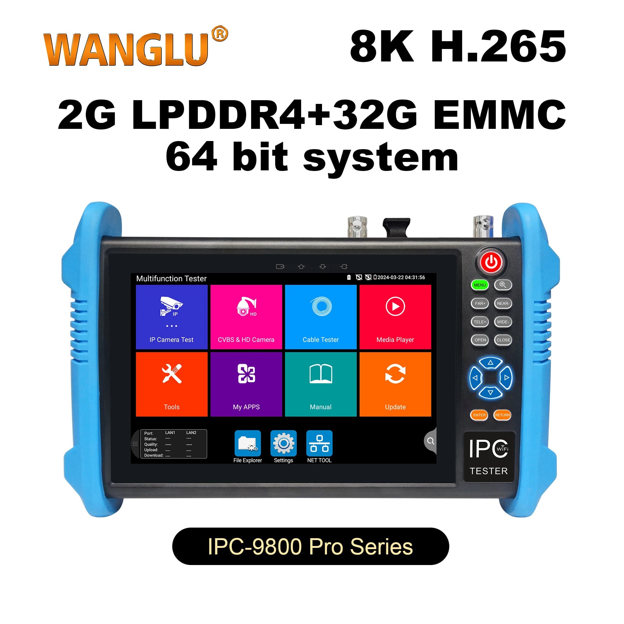 Tester CCTV IPC 8K Aggiornato Serie IPC-9800C con Uscita di Alimentazione PoE++, Test Cavi SFP VGA HDMI UTP, Test Telecamere 8MP AHD CVI TVI