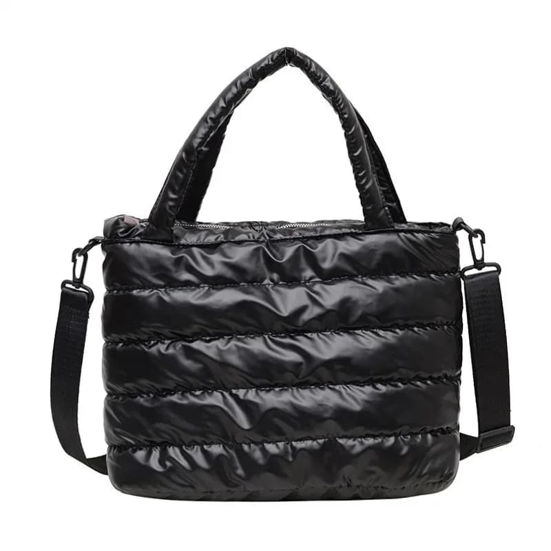 Fashion Tote Handbag Large Capacity Cotton Padded Bag Waterproof Portable Keep Warm Handbag Quilted Solid for Leisure Winter